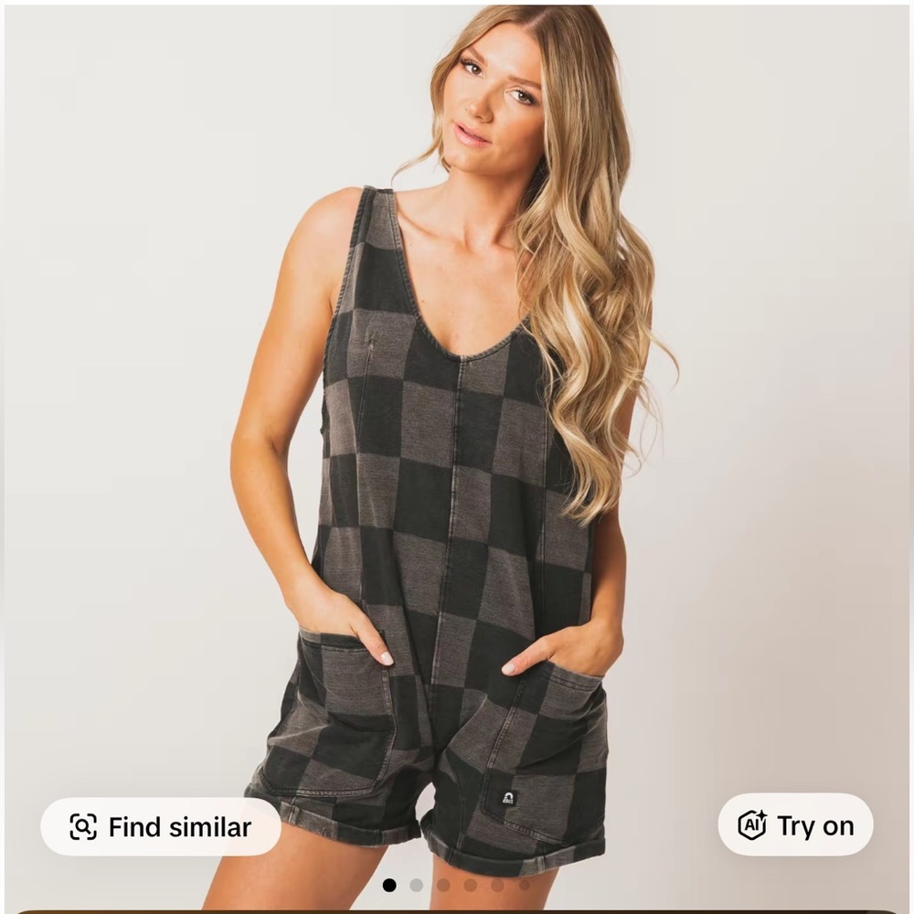 Rags checkered shortie overall romper NWT - Picture 2 of 2